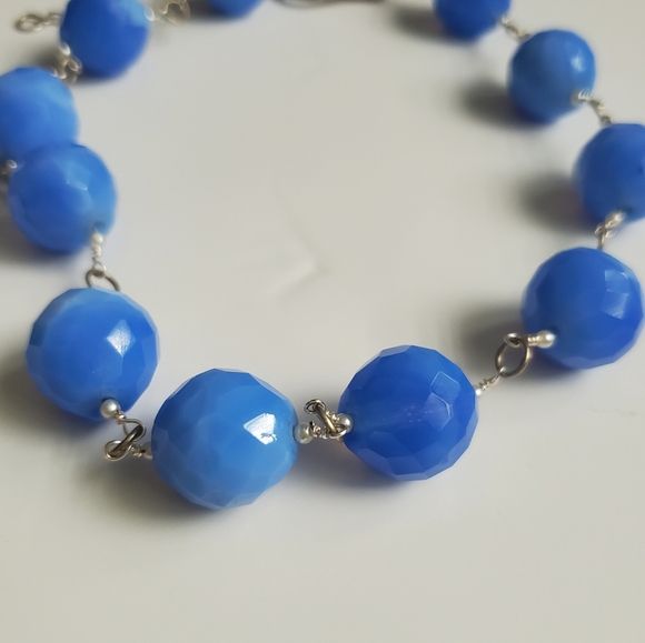 Beaded Statement Necklaces Blue Faceted Strung Beads & Black Onyx Gray Slider - Picture 7 of 9